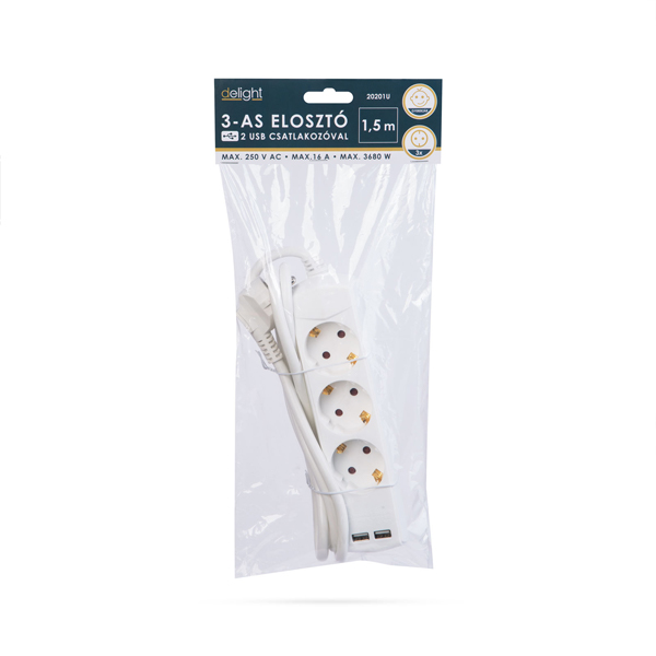 Elosztó 3-as - 3 x 1,5 mm² - 1,5 m - 2 x USB-vel https://velizo.fr/termekkategoria/szepsegapolas-egeszseg/