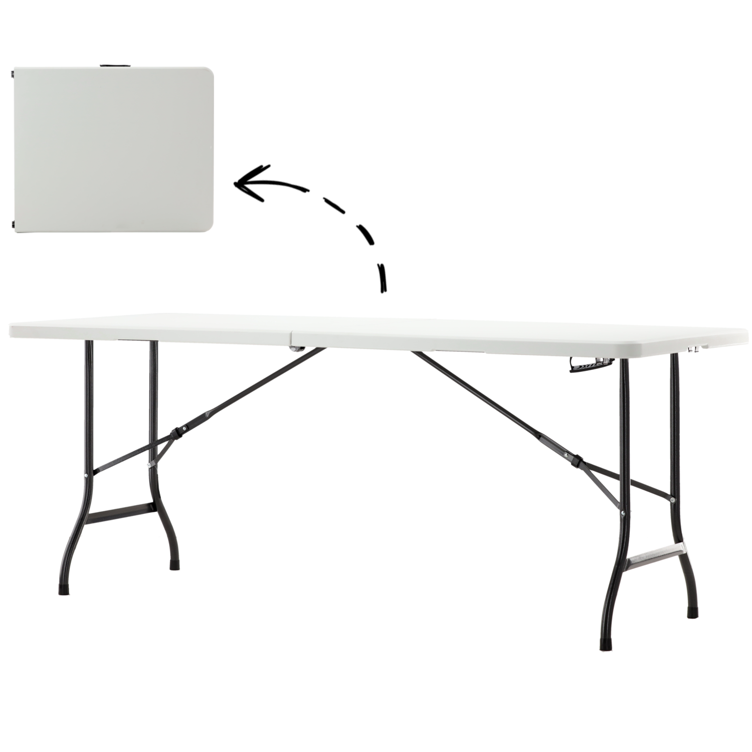 Table pliante de restauration 180 × 70 × 74 cm – blanche, structure acier Table pliante de restauration 180 × 70 × 74 cm – blanche, structure acier