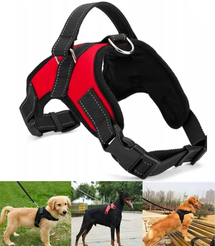 Harnais réglable pour chien XL avec bandes réfléchissantes – noir, rouge ou camouflage