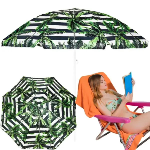 Parasol de Plage Pliable et Inclinable 220 cm – Structure en Acier