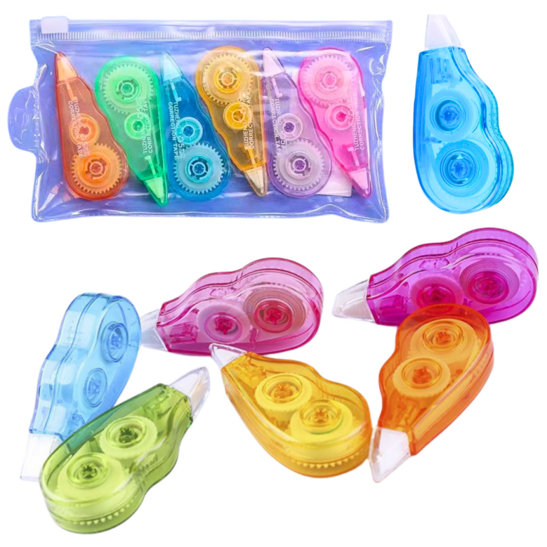 Lot de 6 correcteurs à ruban multicolores avec pochette zippée