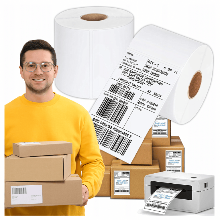 Étiquettes thermiques autocollantes blanches – 100 × 150 mm – Rouleau de 500 étiquettes