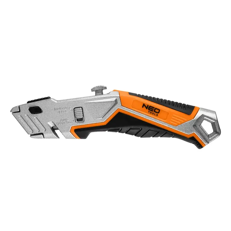 Couteau utilitaire pliant NEO TOOLS à lame trapézoïdale – Corps en aluminium – 1 + 5 lames