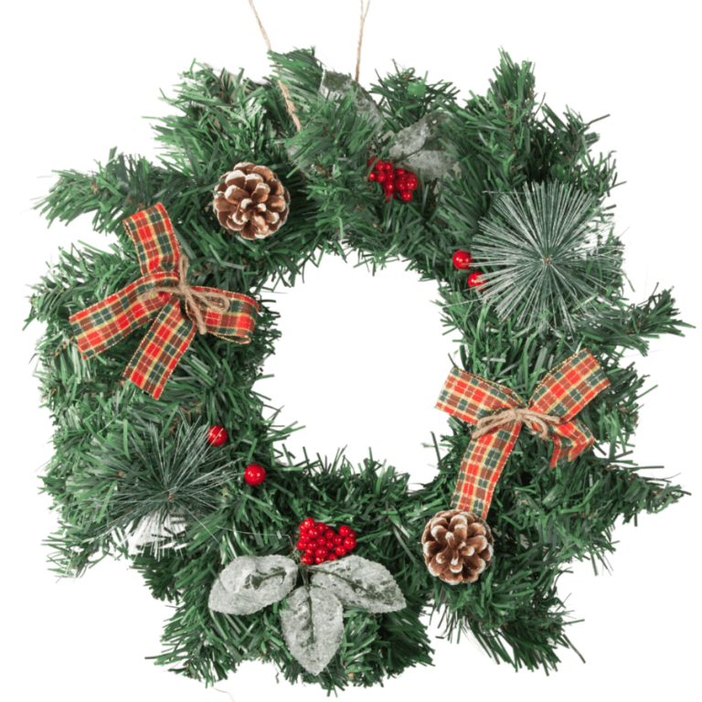 Couronne de Noël décorative pour porte et mur avec pommes de pin – 20 cm