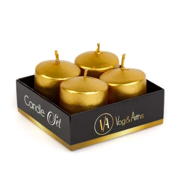 Lot de 4 bougies dorées sans parfum – 4 × 45 g – Ø 38 × 45 mm