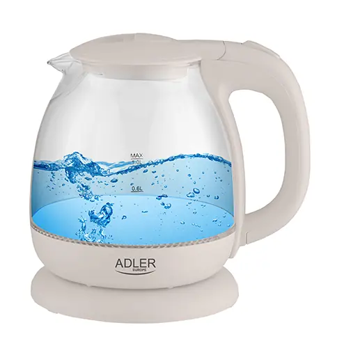 Bouilloire électrique en verre 1 L – 1100 W – Éclairage LED bleu – Couleur crème