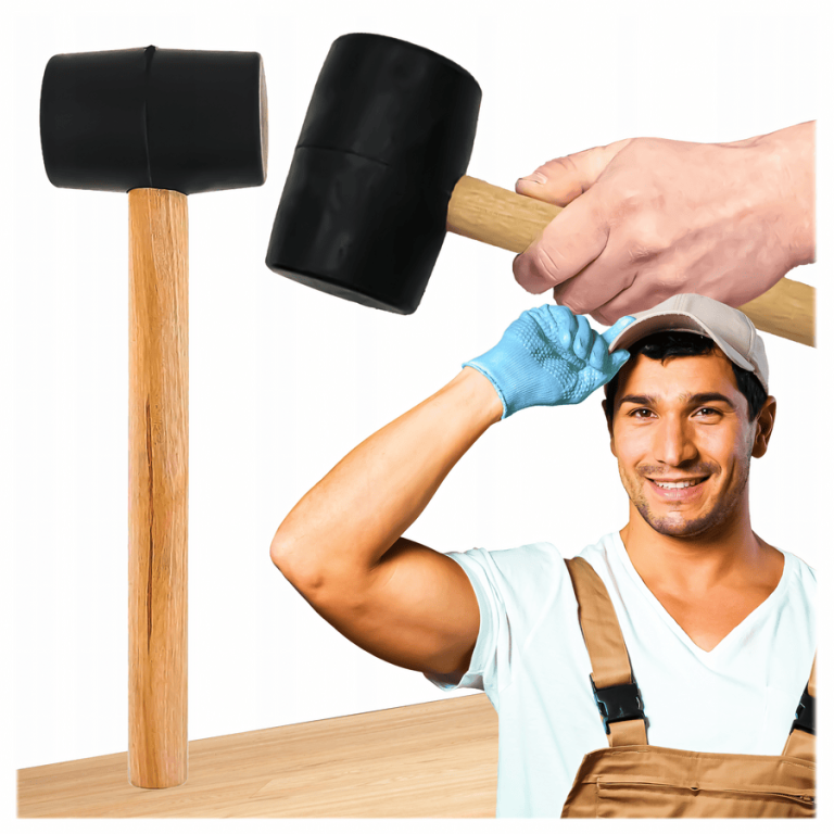 Maillet en caoutchouc anti-rebond avec manche en bois – Jardinage, pavage et fixation de pare-vent – 25,5 cm